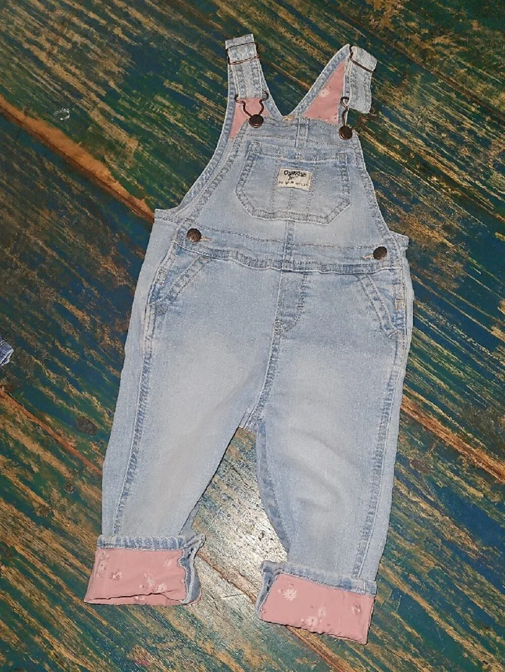 OshKosh B'gosh Light Blue Denim Overalls with Pink Lining